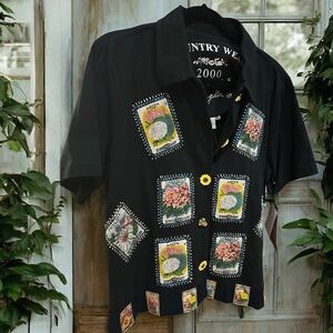 VINTAGE NWT Cottage‎ Core COUNTRY WEAR Dress & Top Seed Packets Patchwork 🐝 M